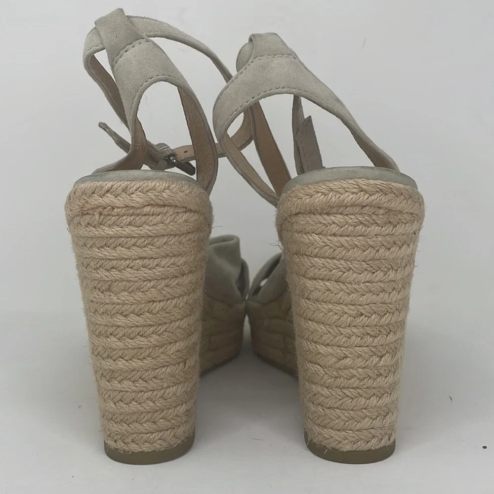FRYE SANDALS Wedge Heel Shoes Ankle Strap Bow Tan Sage Leather Size 10